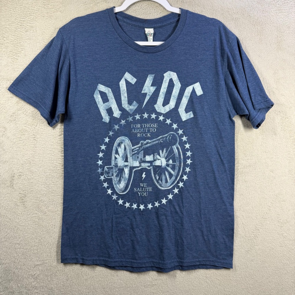 AC/DC Graphic T-Shirt Mens M Blue Rock Band Tee Short Sleeve Thin Lightweight